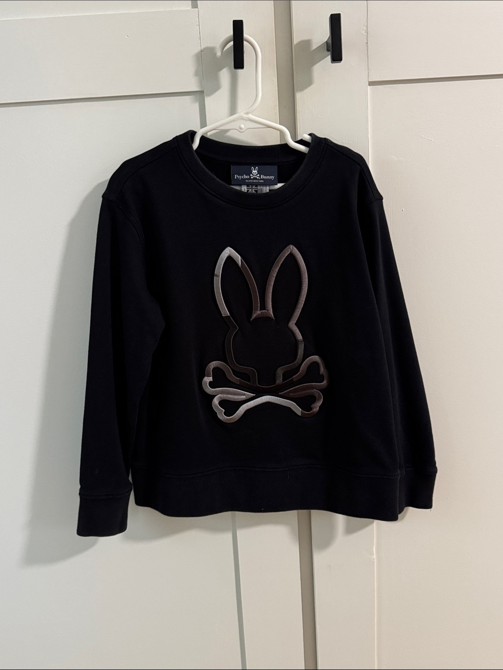 Psycho Bunny Kids Black Sweatshirt with Metallic Logo Appliqué